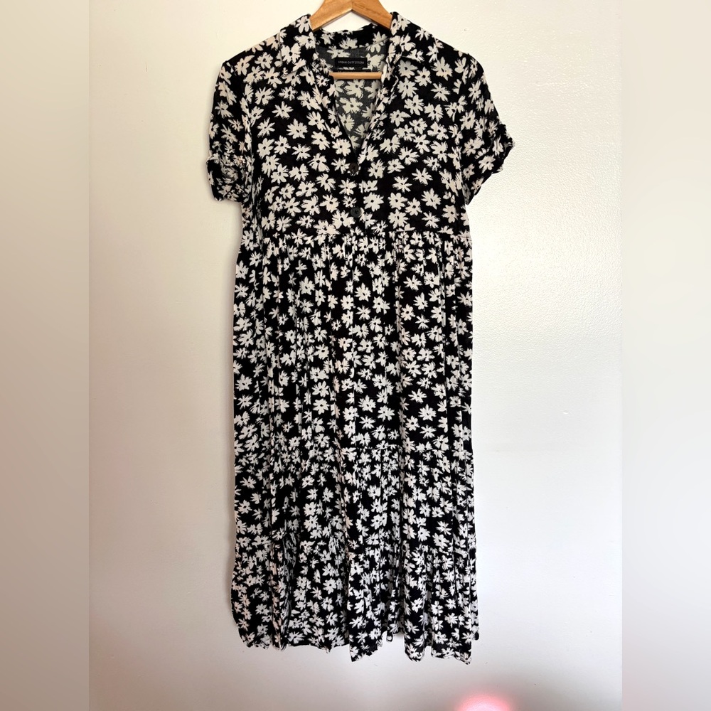 Urban Outfitters Black and White V-Neck Midi Sundress